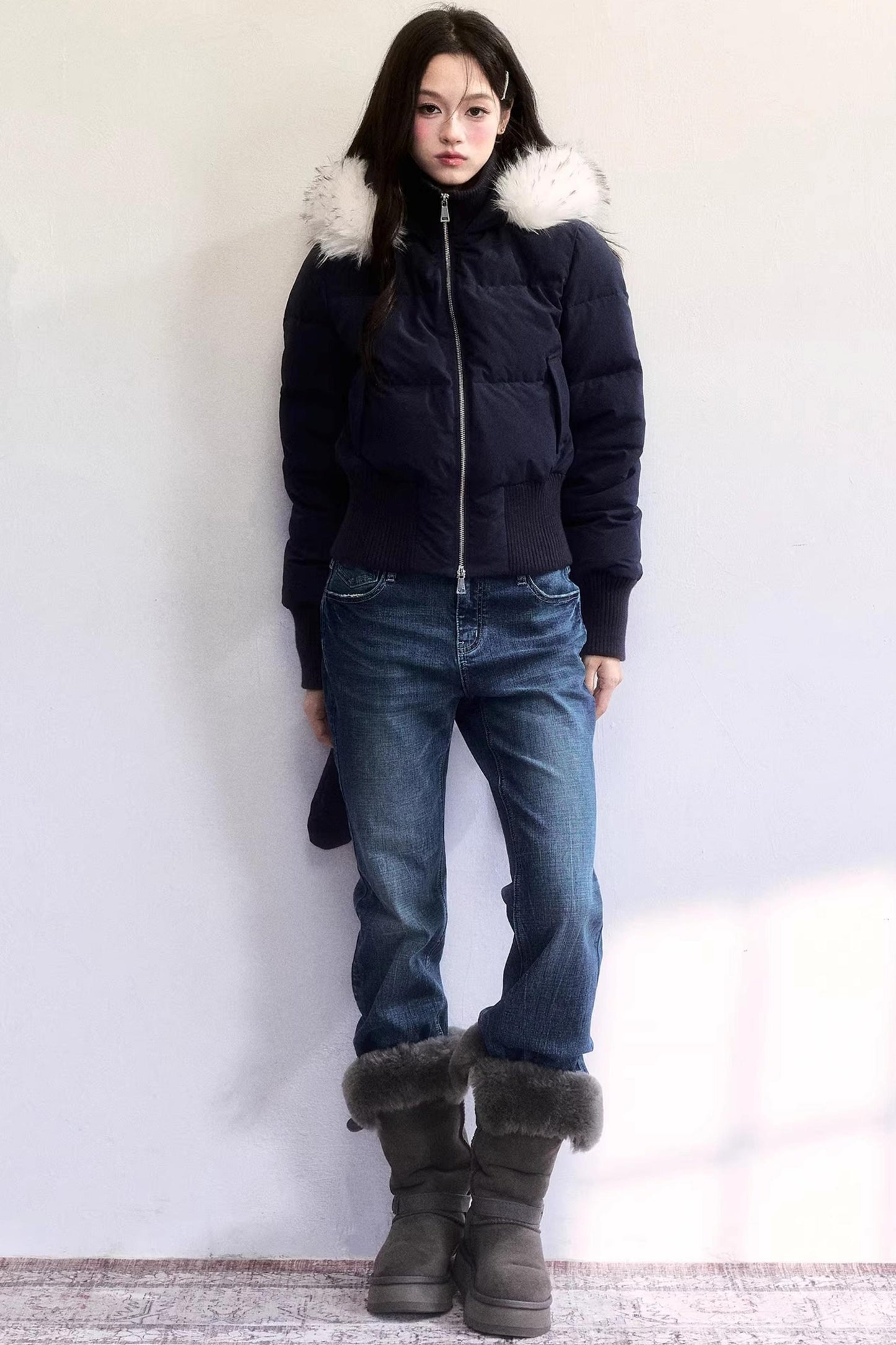 Thin Language Washed Denim Pants