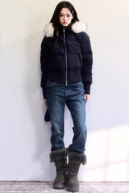 Thin Language Washed Denim Pants