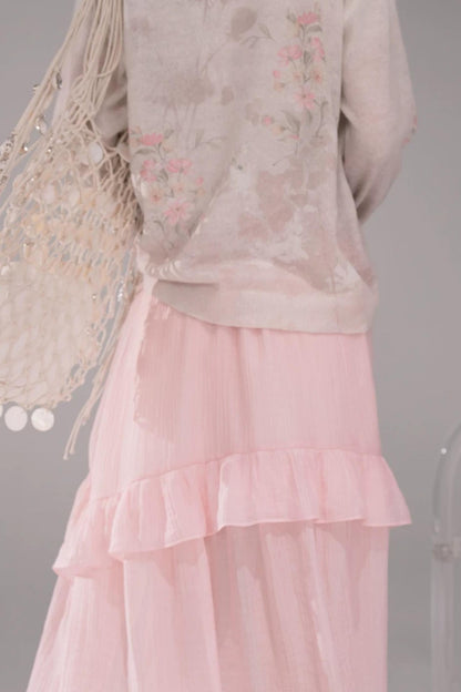 Pink Khaki Gradient Knit Blouse