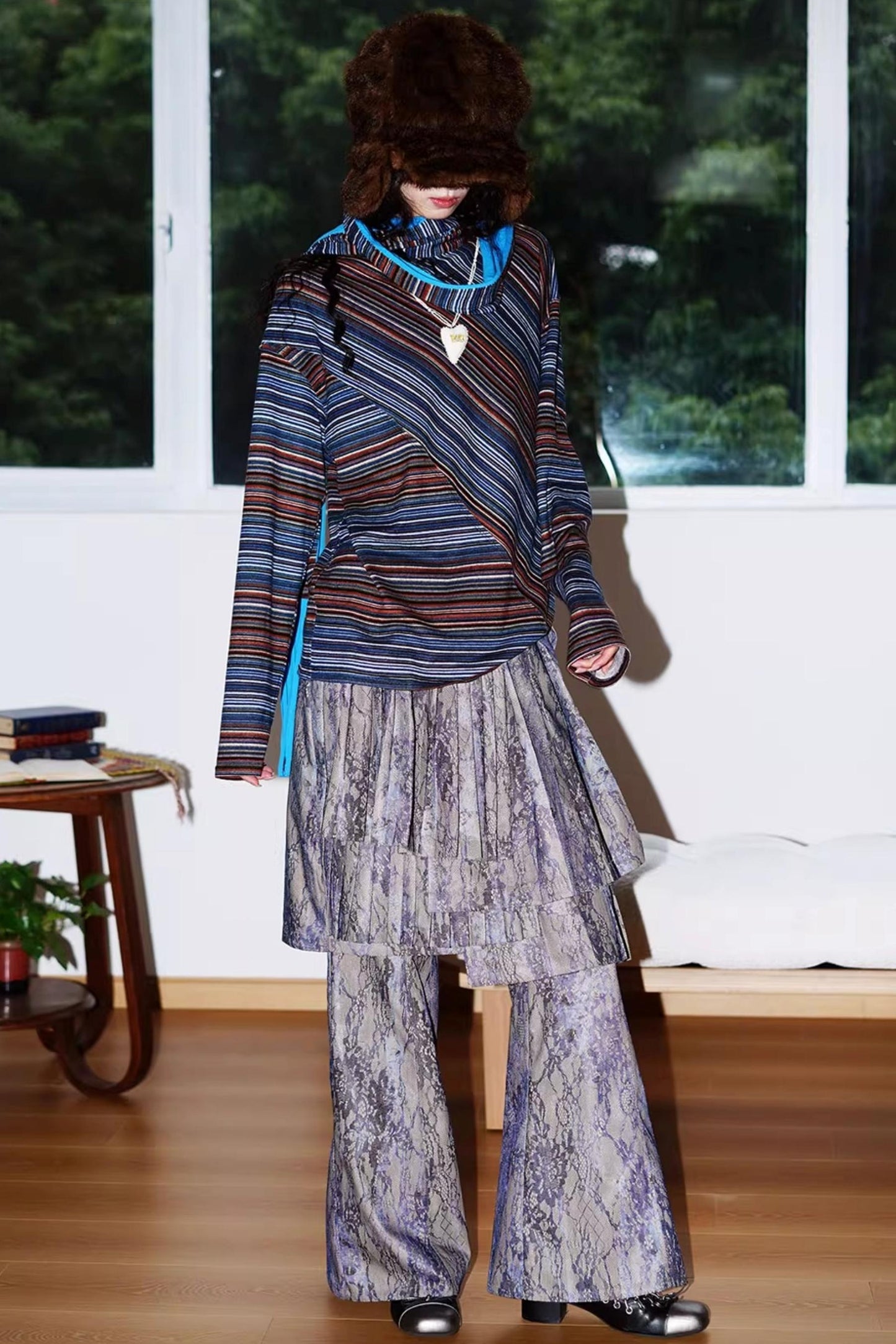 Striped Brushed Long-Sleeved Top