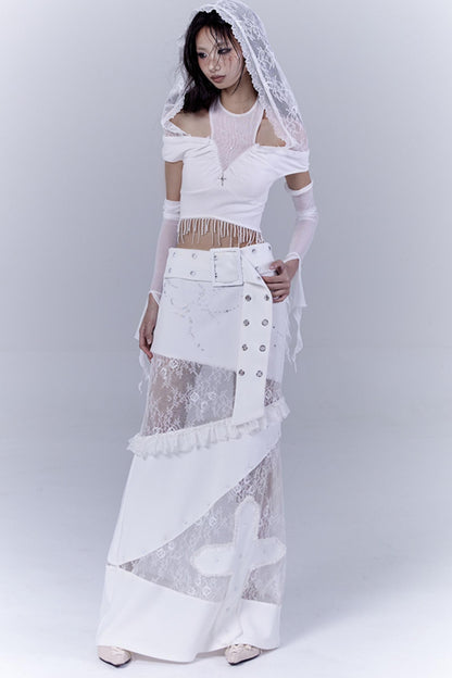 Fatal Elegance Lace-Trimmed Low-Waist Skirt
