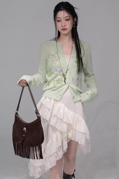 Flowing White Ruffle Dress Set-Up