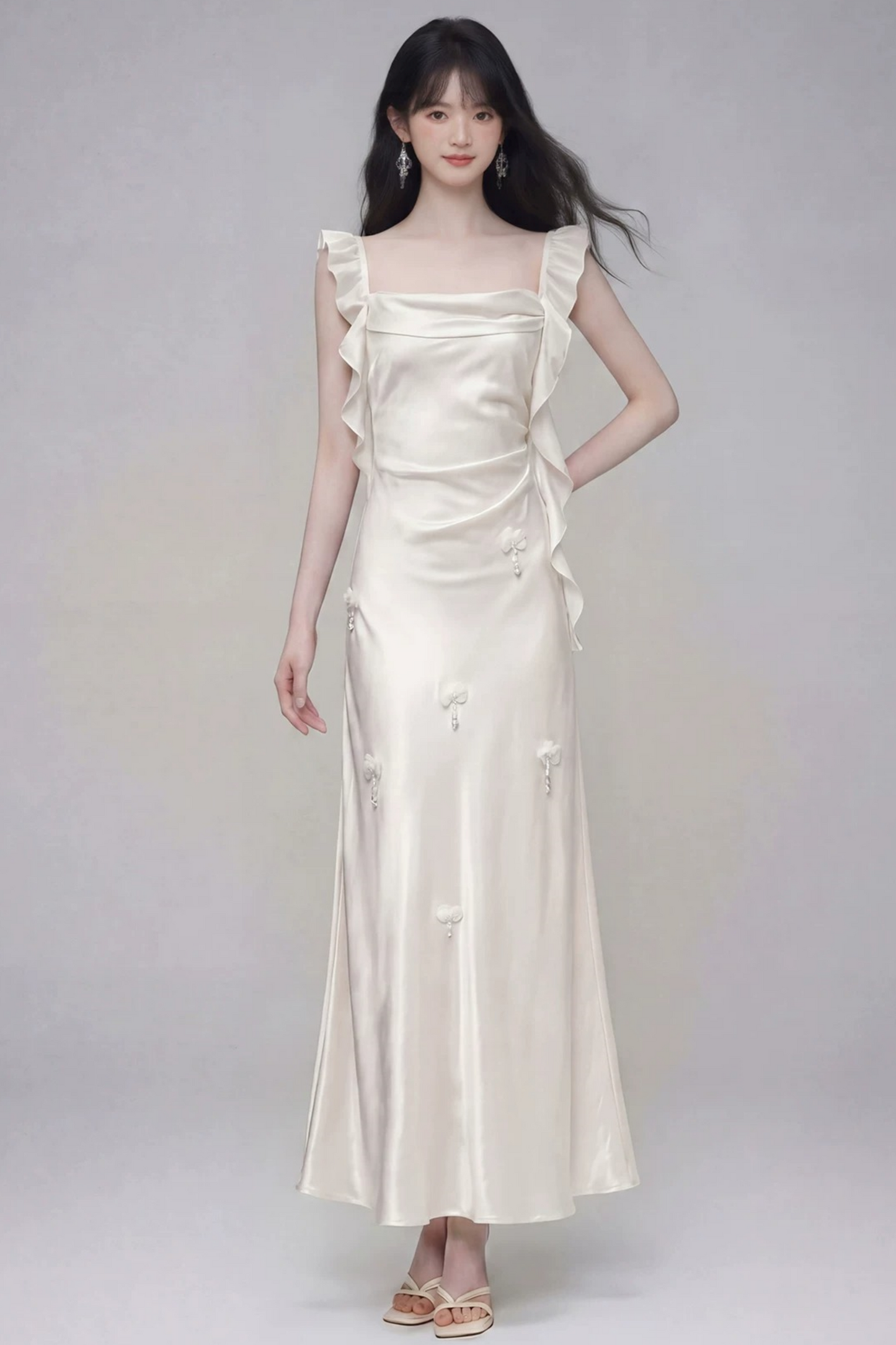 Gardenia White Satin Dress