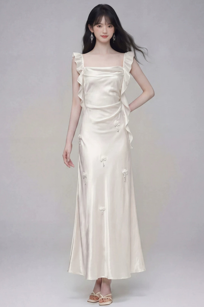 Gardenia White Satin Dress