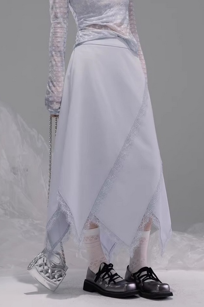 Flowing Gray-Blue Lace Skirt