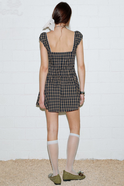 Navy Plaid Lace Dress