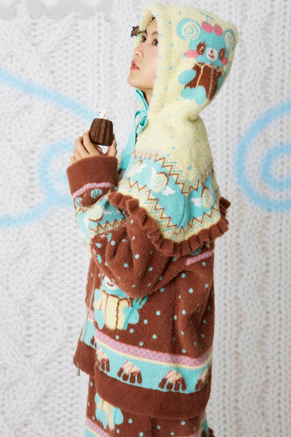 Yellow Bear Knitted Cape Hat