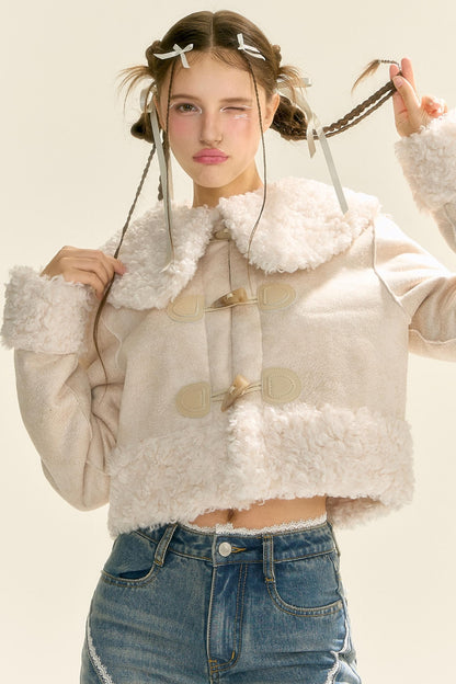 White Deer Maze Lamb Wool Coat