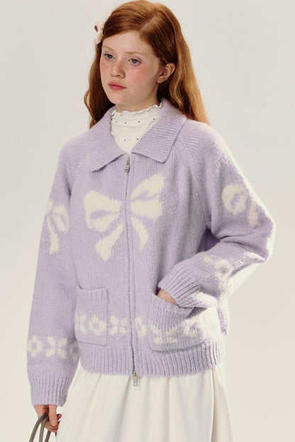 Bow Design Knitted Cardigan Jacket