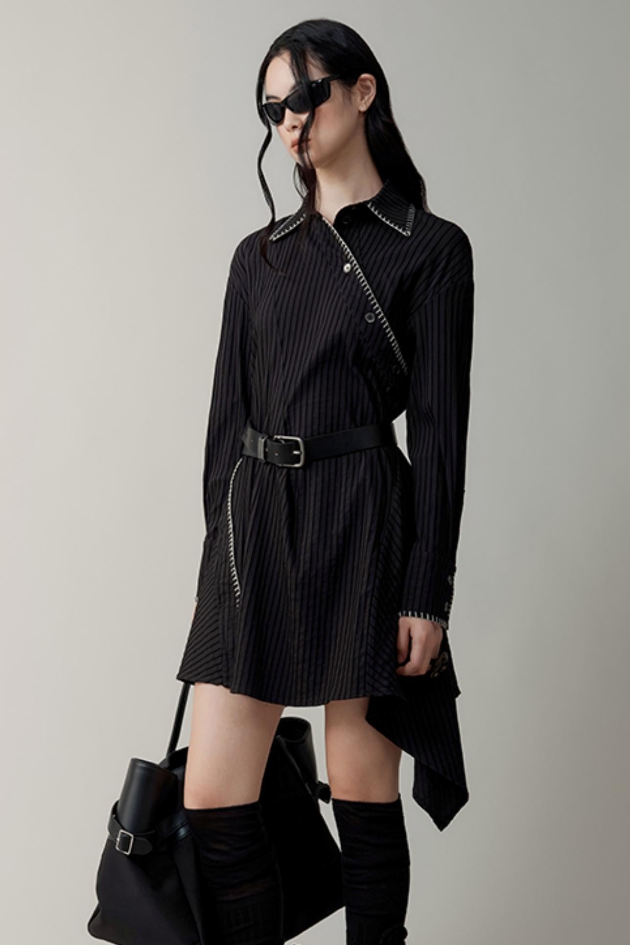 Textured Vintage Contrast Collar Dress