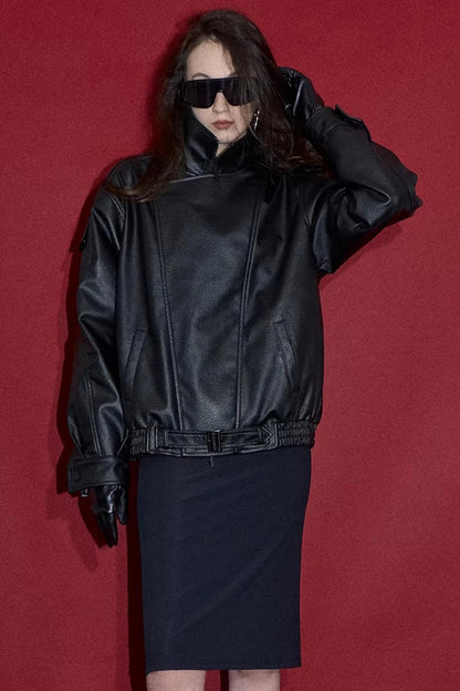 Retro Lychee Pattern Leather Jacket