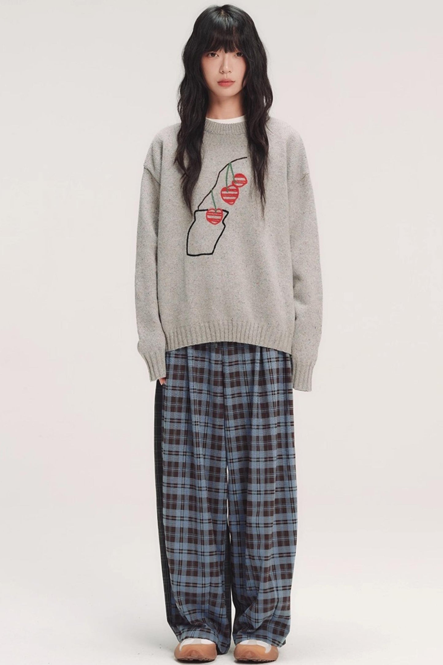 Colorful Embroidery Plaid Pants