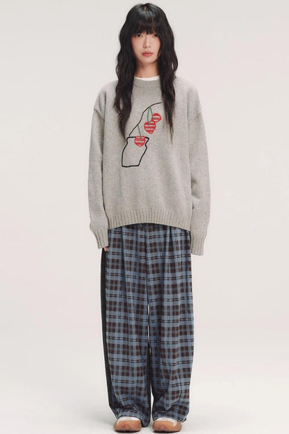 Colorful Embroidery Plaid Pants