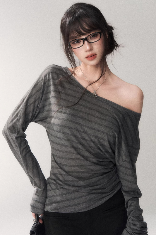 Striped Tencel Off-Shoulder Top