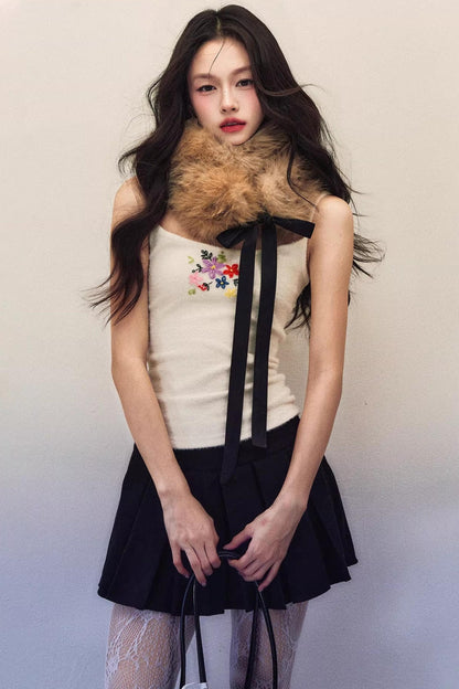 Black and White Wool Pleated Skirt