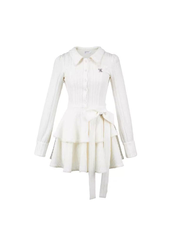 Long Sleeve Bow Cake Dress