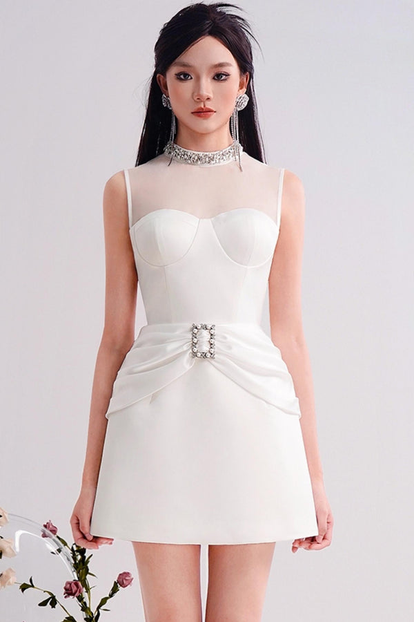 Organza Accent Sheer Panel Midi Dress