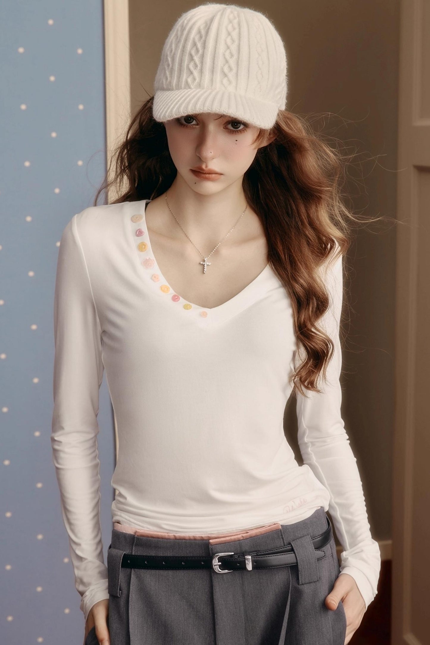 Winter V-Neck Long-Sleeved T-Shirt