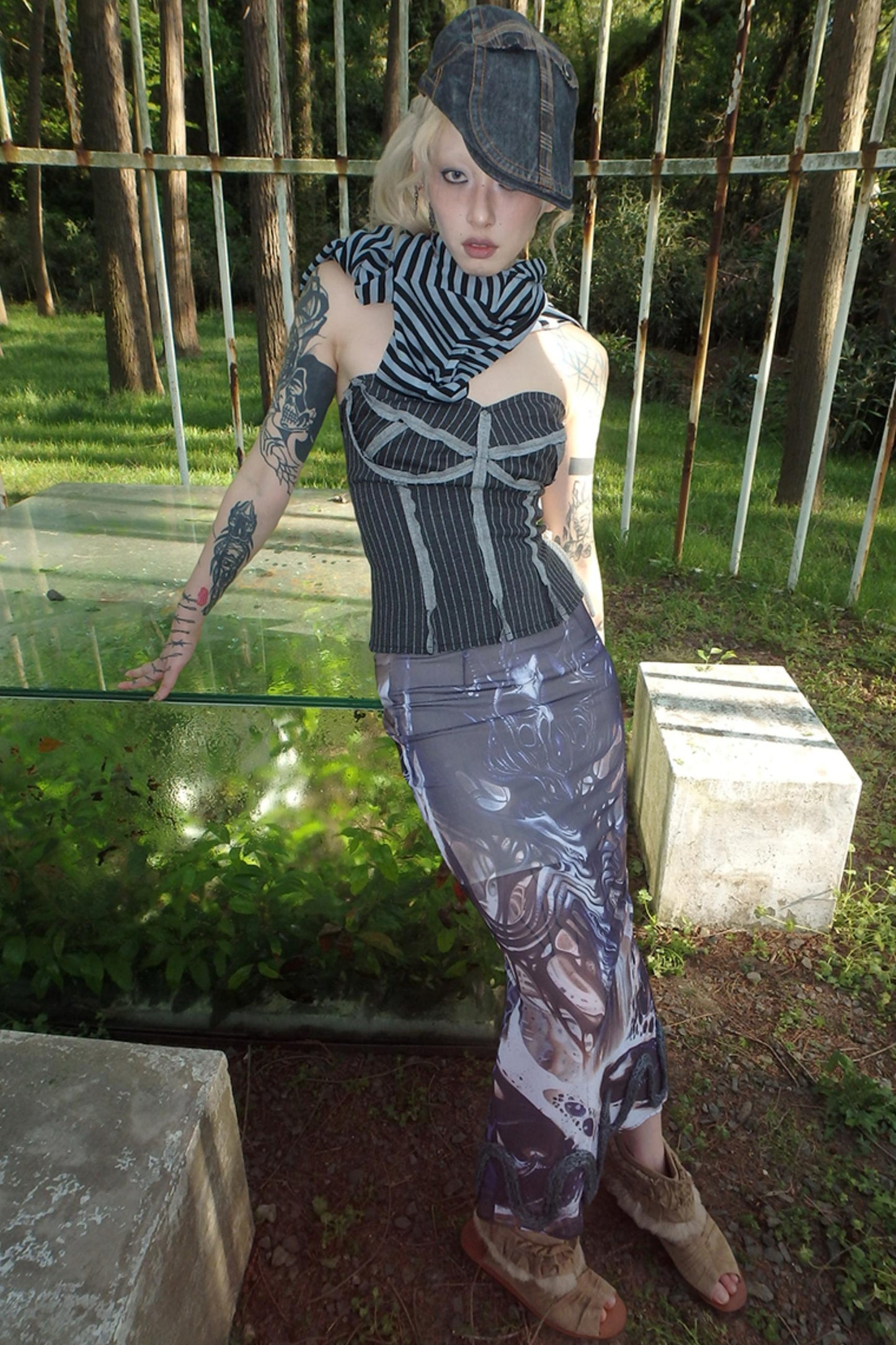 Illusion Stripe Drawstring Bustier Top