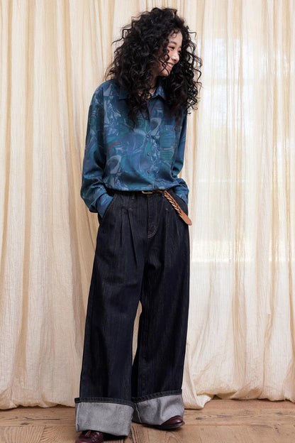 Lazy Breeze Wide-leg Denim Trousers