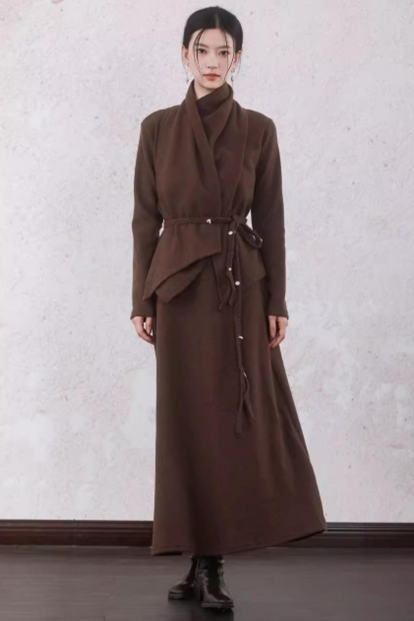 Chestnut Brown Knitted Sweater Set-Up