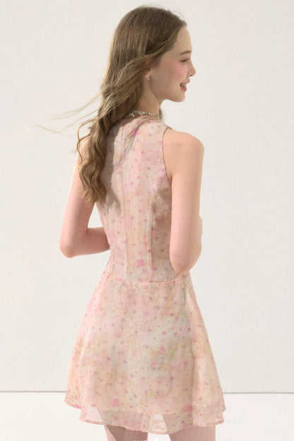 Sweet Pink Floral Chiffon Dress