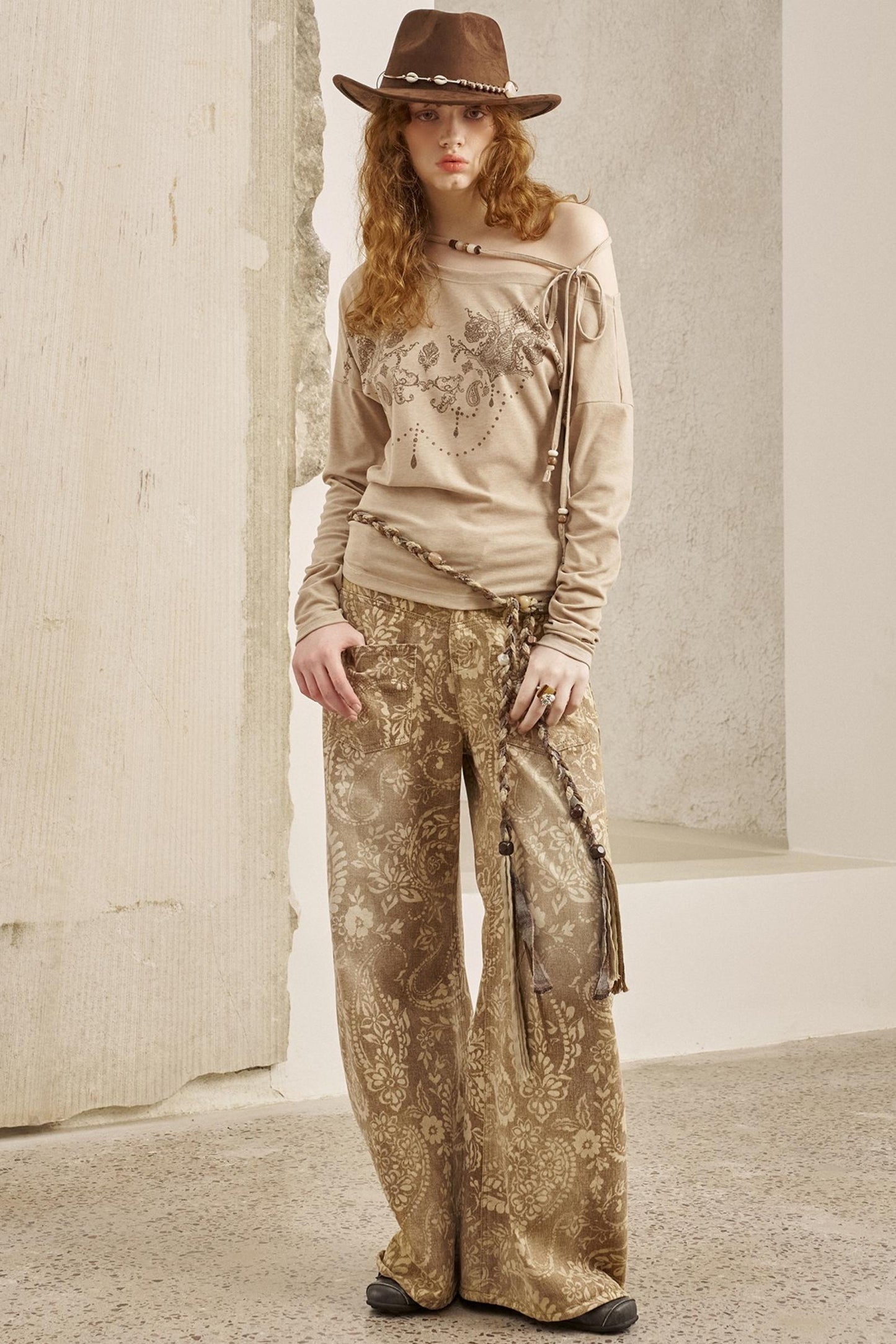 Cashew Flower Washed Straight Jeans