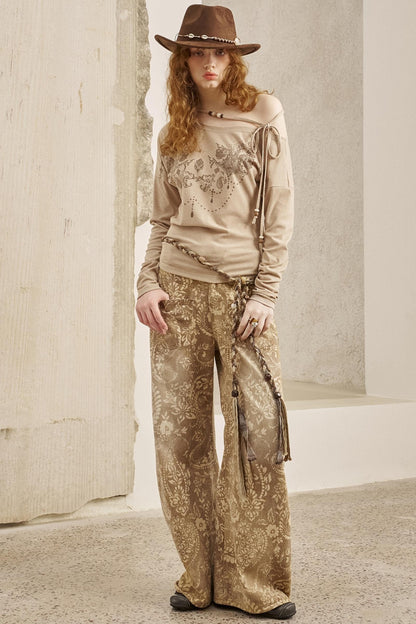 Cashew Flower Washed Straight Jeans