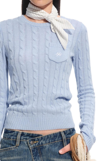 Cashmere Wool Cable Knit Top
