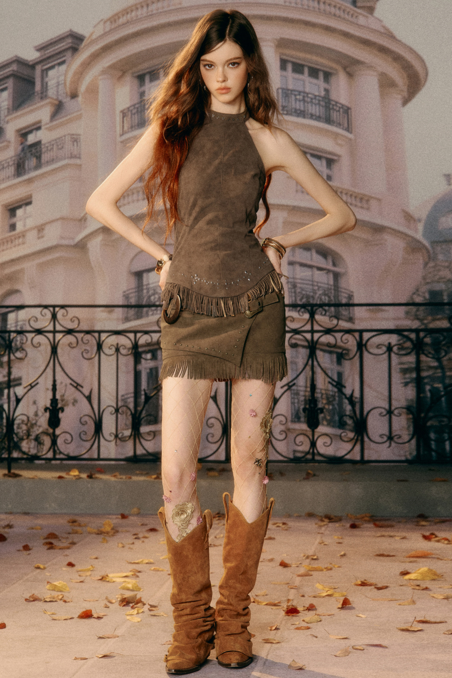 Retro Imitation Suede Tassel Skirt