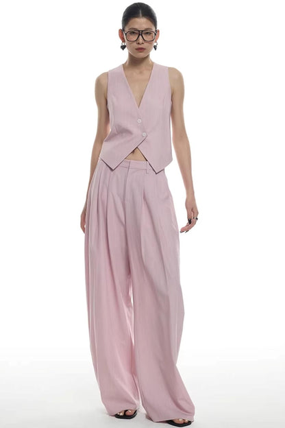 Light Pink Pleated Vest Suit Set