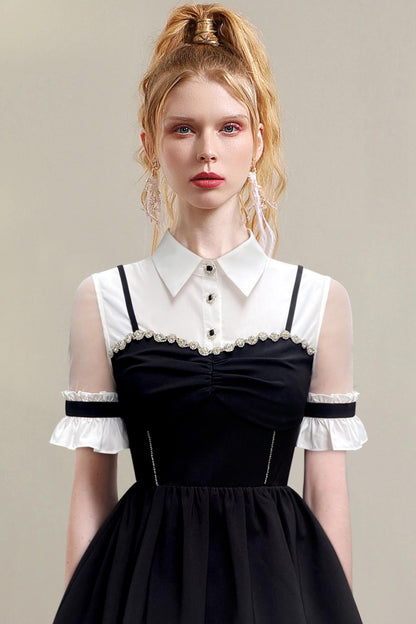 French Contrast Panel Dress