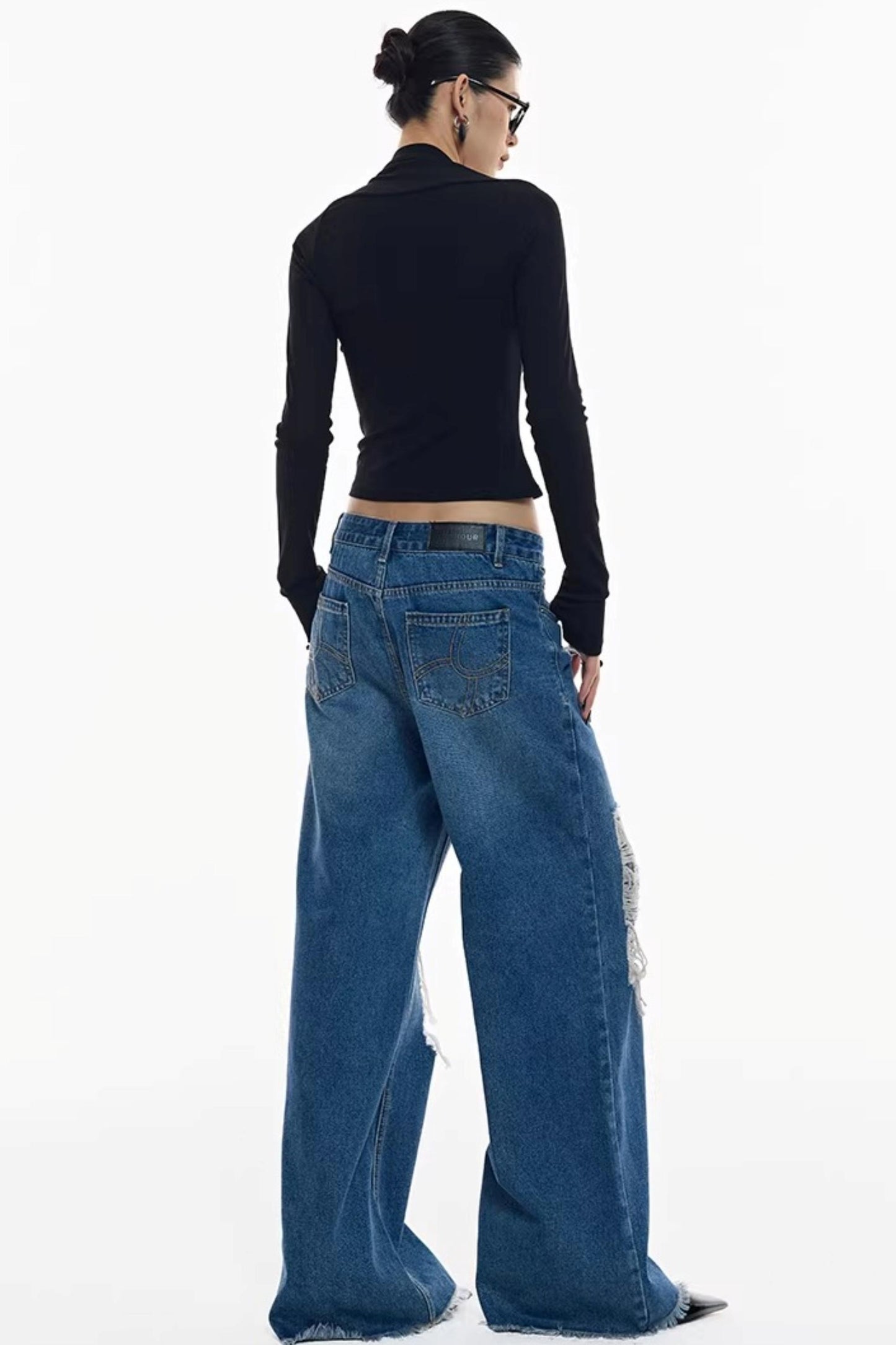 Sequin Patch Retro Denim Pants