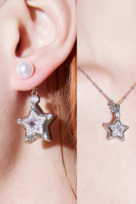 Starry Pavé Zircon Pendant Earrings Set