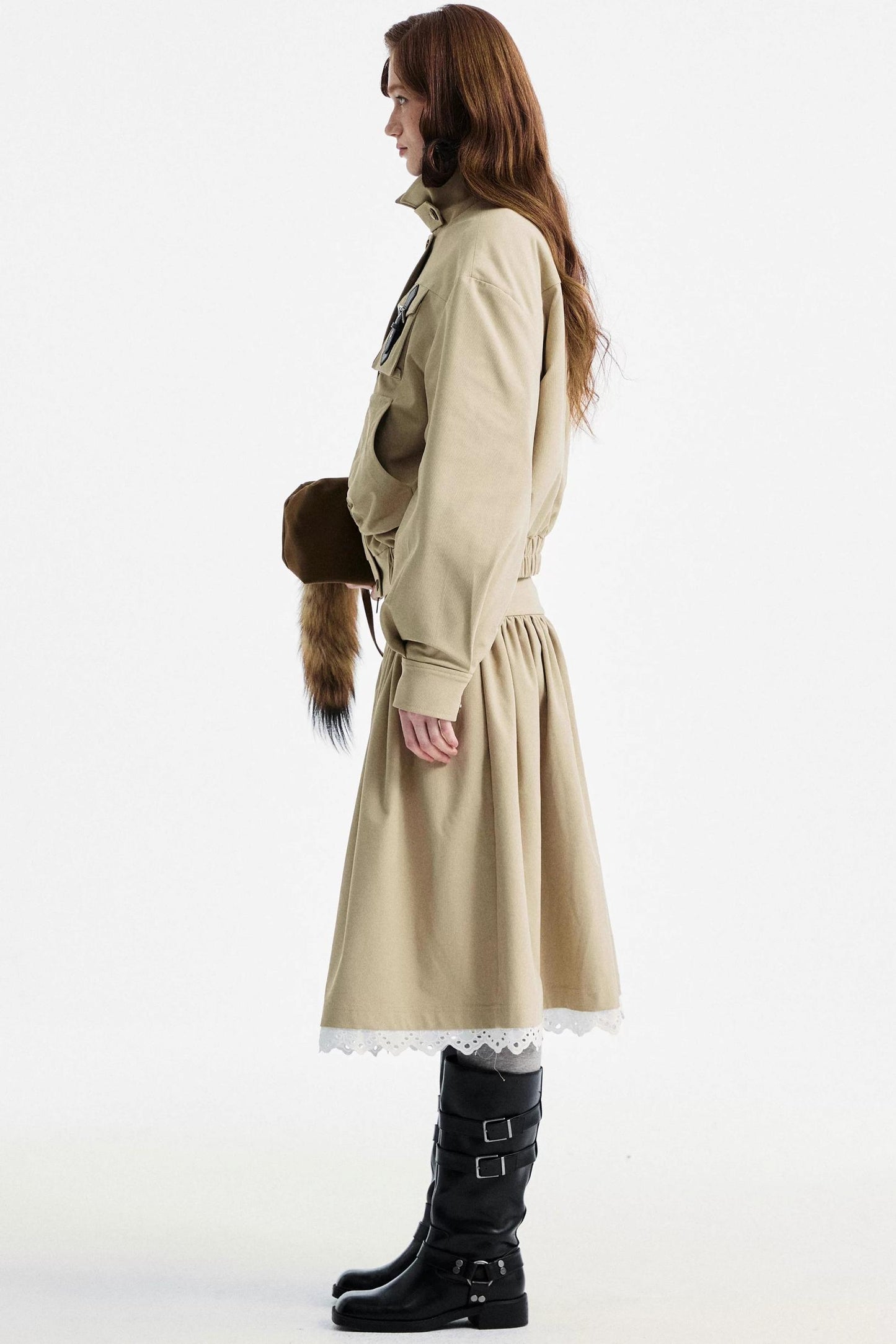 Light Gray Lace Pleated Skirt