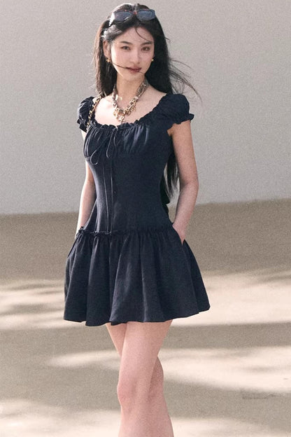 Lyocell Linen Puff Sleeve Dress