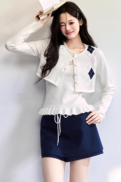 Geometric Quilted Cardigan Set