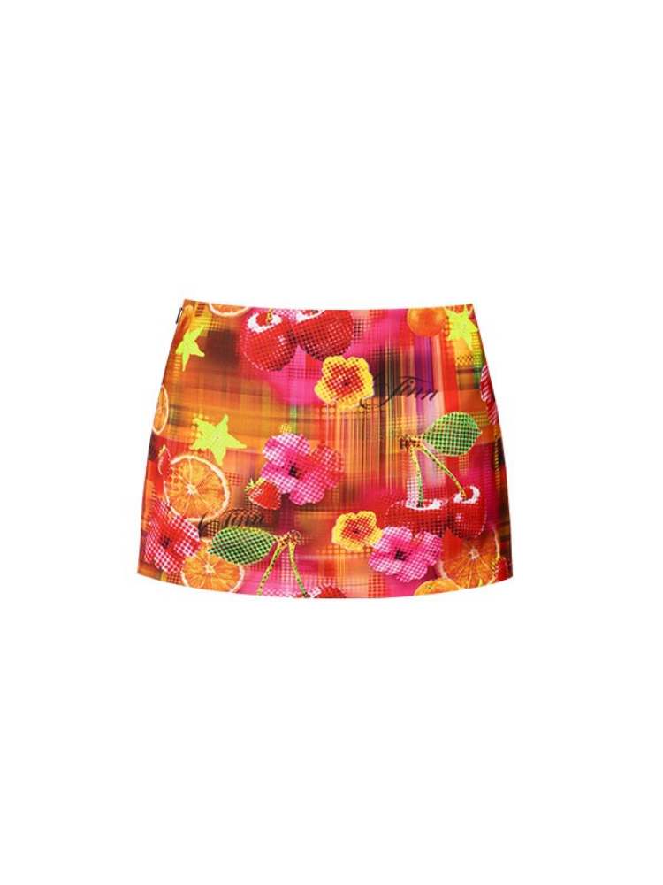 Fruit Print Hip Cover Mini Skirt