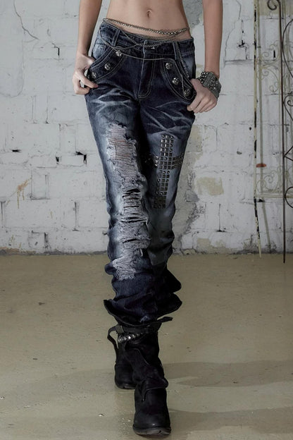 Jeanshose in Used-Optik mit Strasssteinen