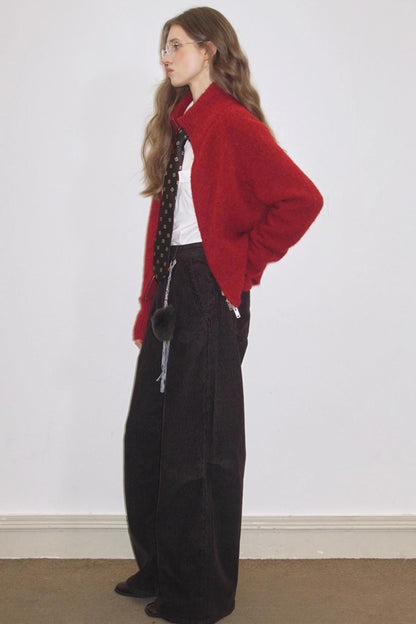 Quetzal Red Alpaca Wool Cardigan