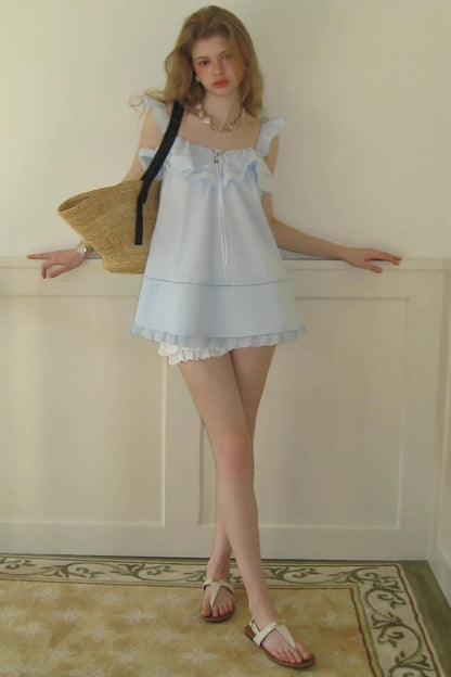 Blue Lace V-Neck Doll Top