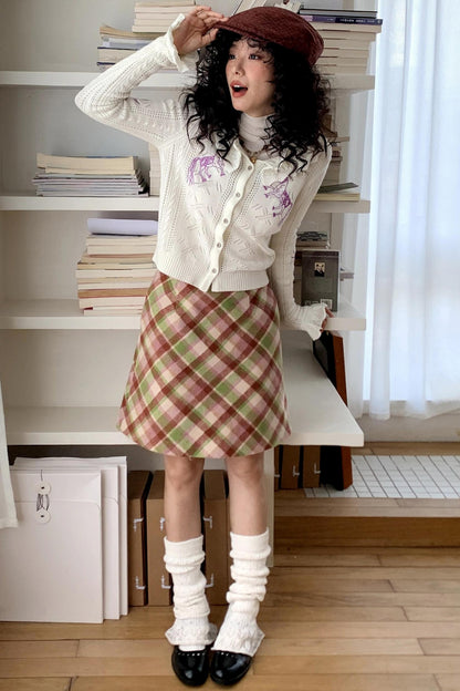 Preppy Woolen Plaid A-Line Skirt