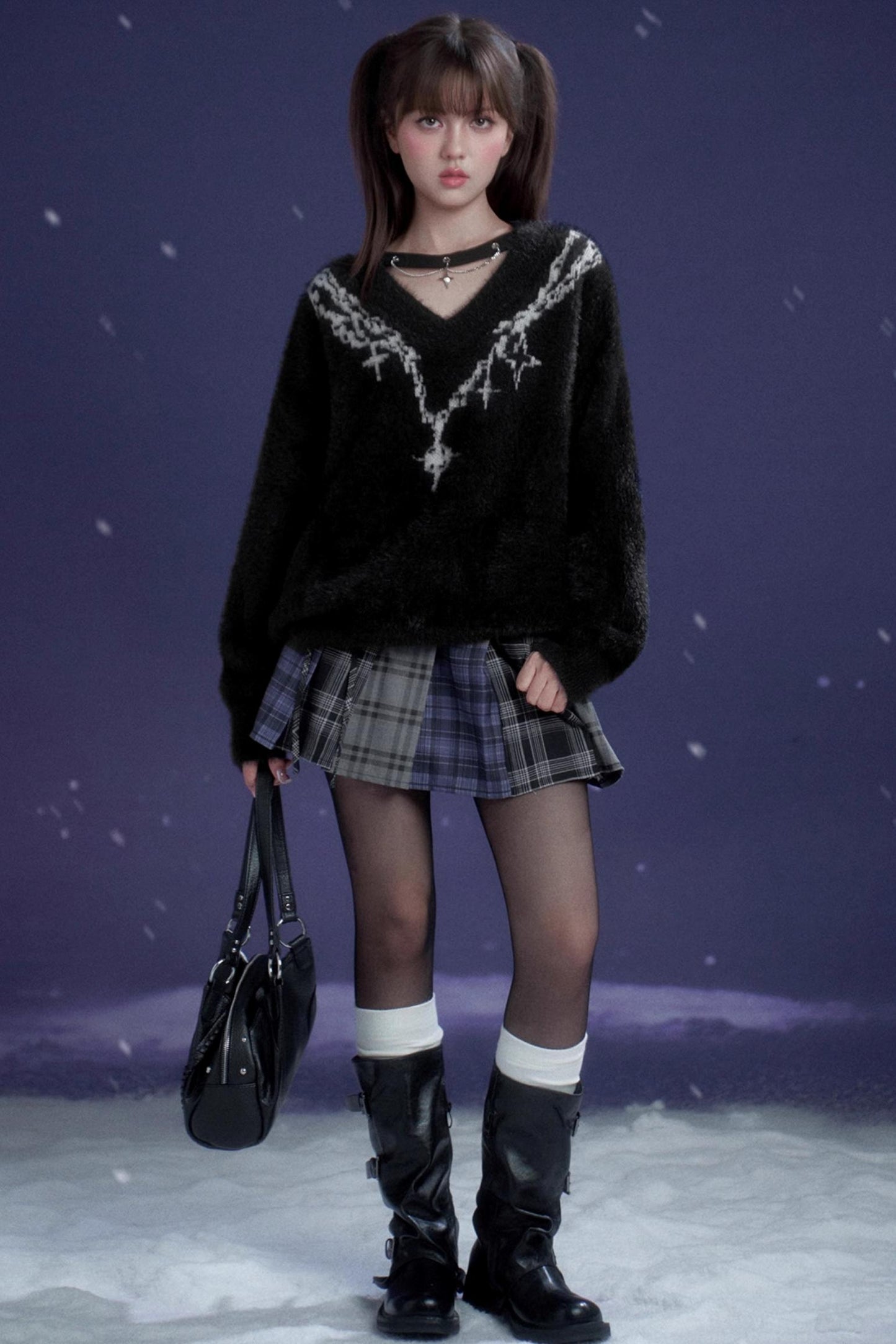 Dark Jacquard Choker Sweater