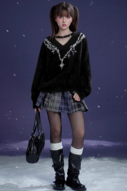 Dark Jacquard Choker Sweater