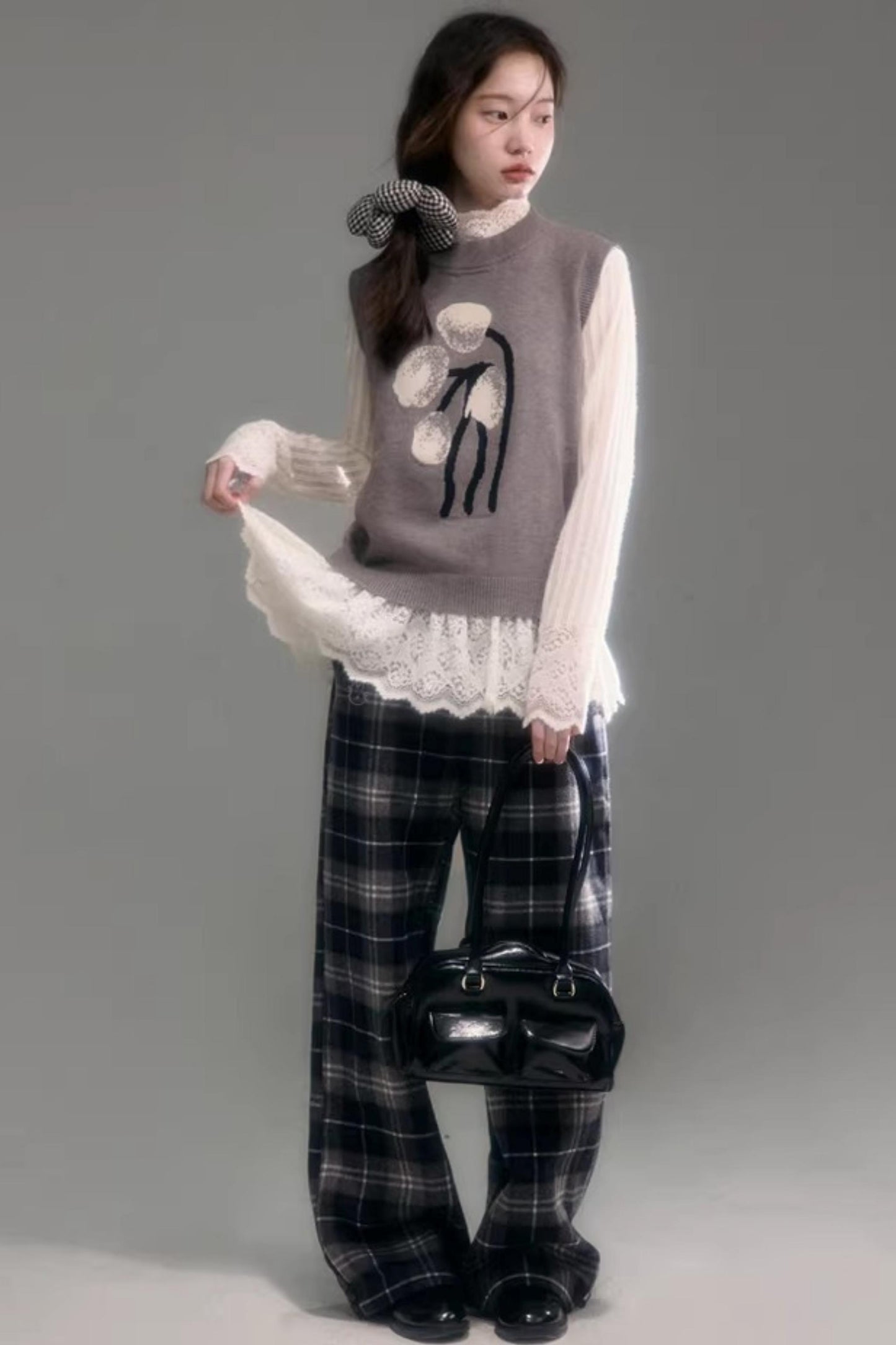 Bestickte Wollhose mit Karomuster