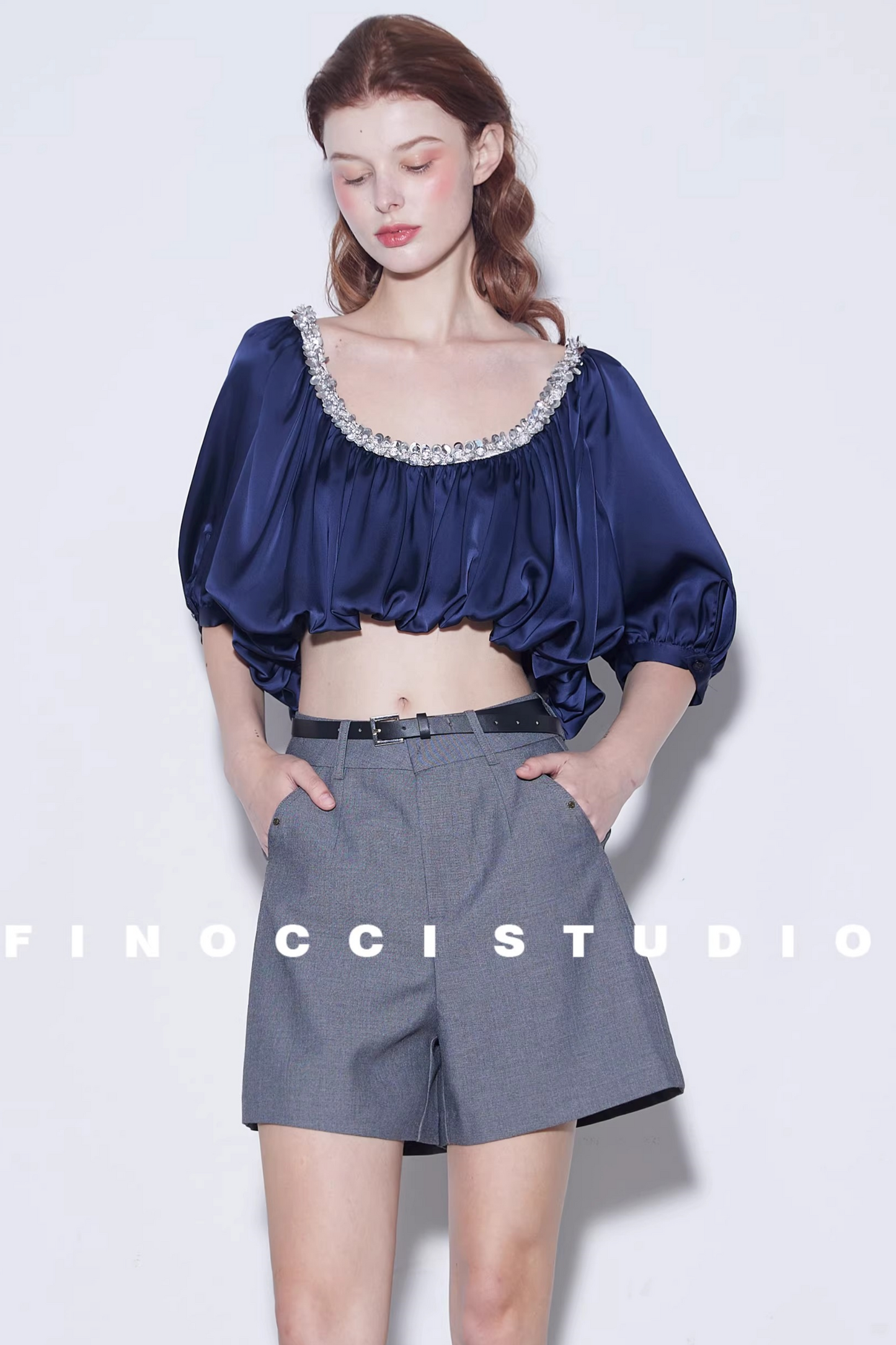 Diamond-Embellished Silk Satin Top
