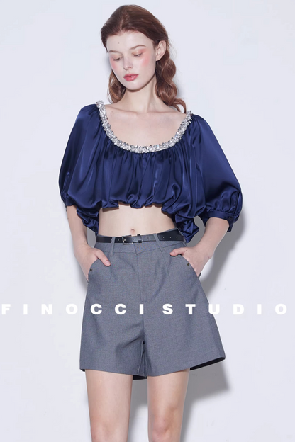 Diamond-Embellished Silk Satin Top