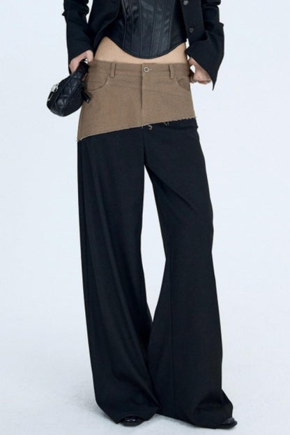 Diagonal Color-Blocking Workwear Pants