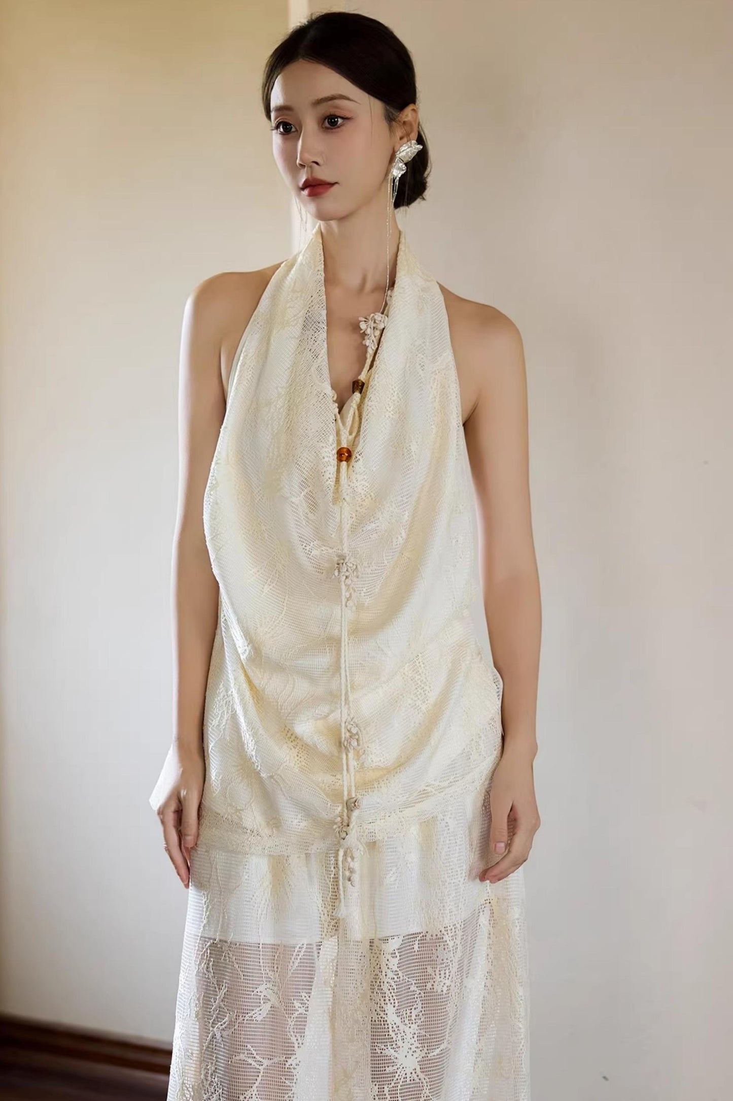 Off-White Draped Halter Top