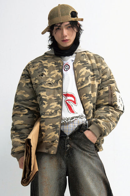 Punk Camouflage Ripped Flight Jacket